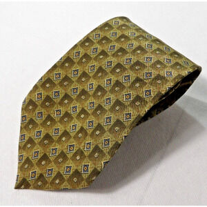 Vtg Oscar De La Renta Mens Silk Neck Tie Geometric Squares Green Neutral Italy